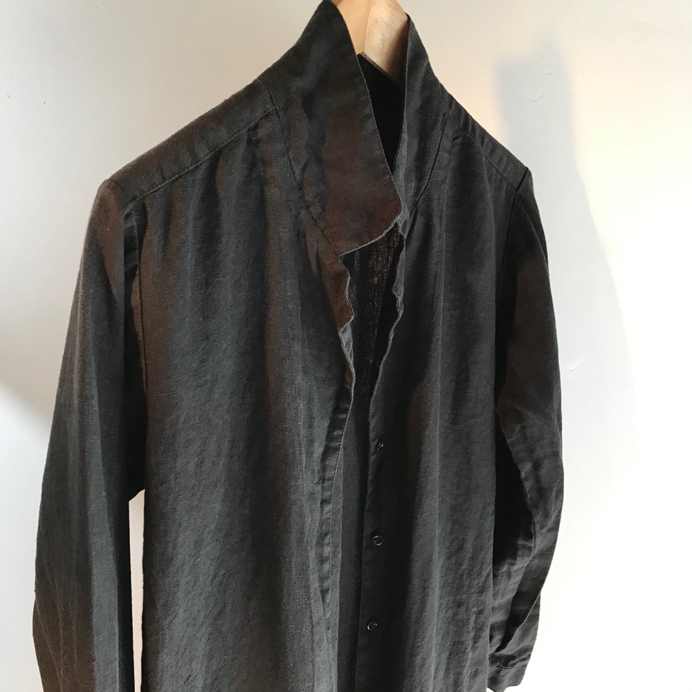 BLACK LINEN long shirt dress-medium